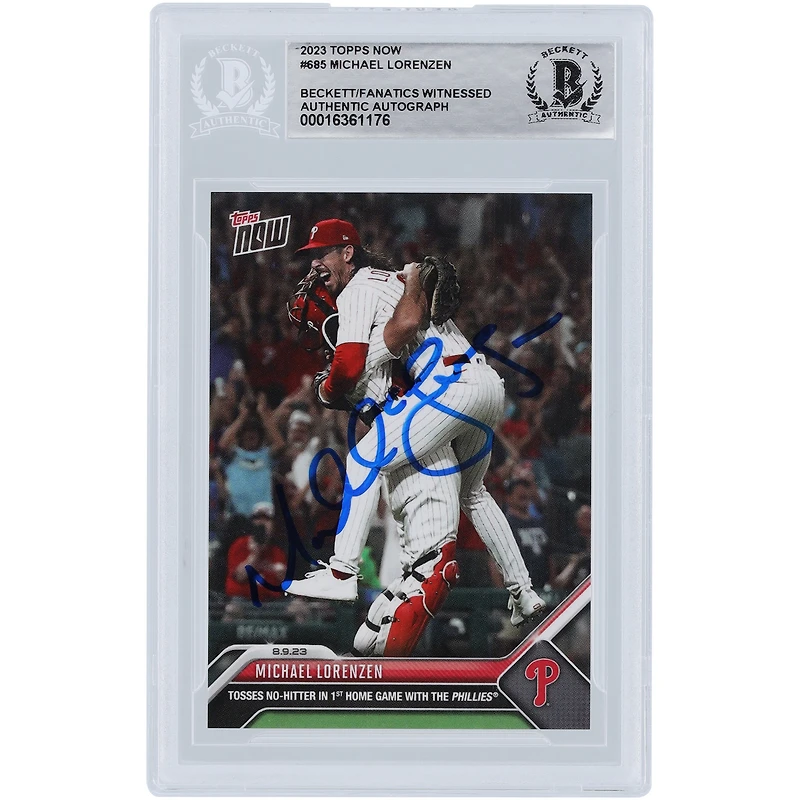 Michael Lorenzen Philadelphia Phillies Autographié Topps 2023 Lance Maintenant No-Hitter #685 Beckett Fanatics A Vu La Carte Authentifiée