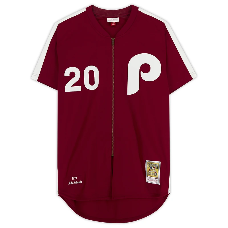 Maillot authentique Mitchell & Ness autographié par Mike Schmidt, couleur bordeaux, des Phillies de Philadelphie