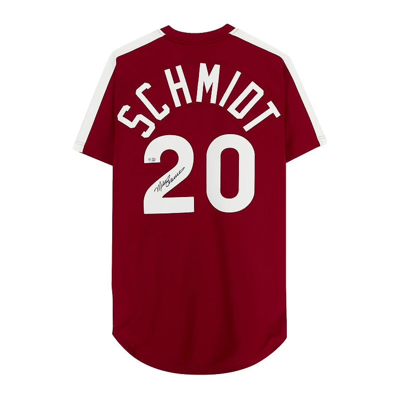 Maillot authentique Mitchell & Ness autographié par Mike Schmidt, couleur bordeaux, des Phillies de Philadelphie