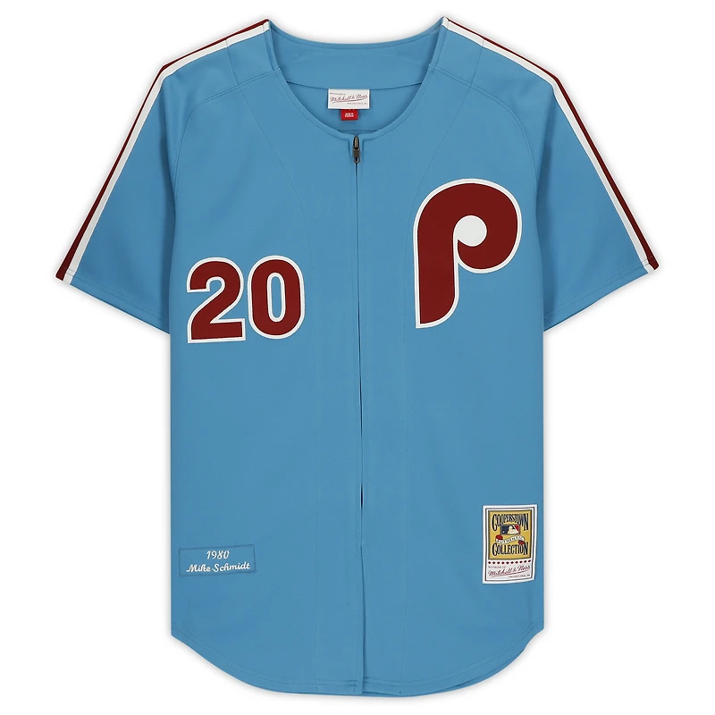 Maillot authentique Mitchell & Ness autographié par Mike Schmidt, joueur des Phillies de Philadelphie, bleu clair