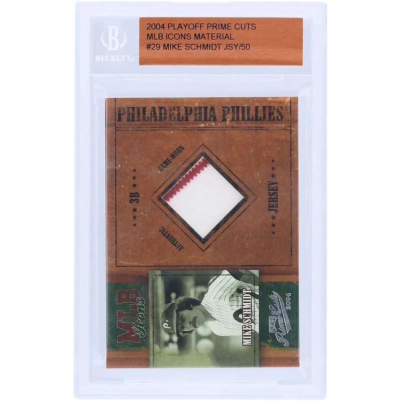Carte relique #MLB-29 #36/50 de Mike Schmidt, coupes principales des séries éliminatoires 2004 des Phillies de Philadelphie, utilisée pour le jeu