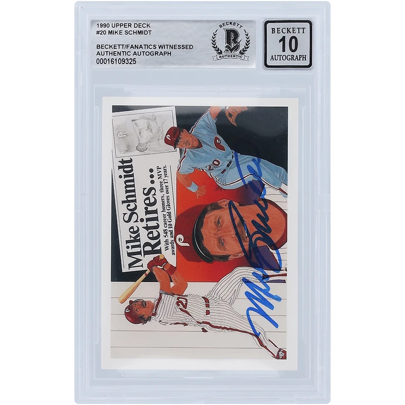 Mike Schmidt Philadelphia Phillies Autographié 1990 Upper Deck Series1 #20 Beckett Fanatics Witnessed Authenticated 10 Card