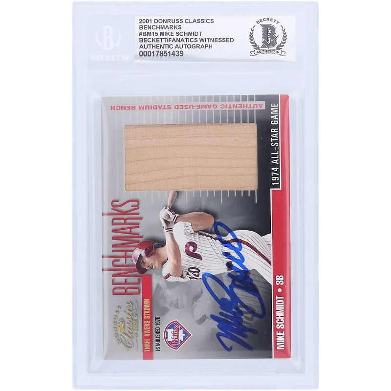 Mike Schmidt Philadelphia Phillies Autographié 2001 Donruss Classics Benchmarks Three Rivers Stadium 1974 All-Star GU Dugout Relic #BM-15 Beckett Fanatics Witnessed Authenticated 10 Card