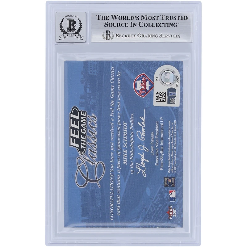 Mike Schmidt Philadelphia Phillies Autographié 2001 Fleer Greats of the Game Feel the Game Classic Maillot bicolore Relique #MS Beckett Fanatics Witnessed Authenticated 10 Card