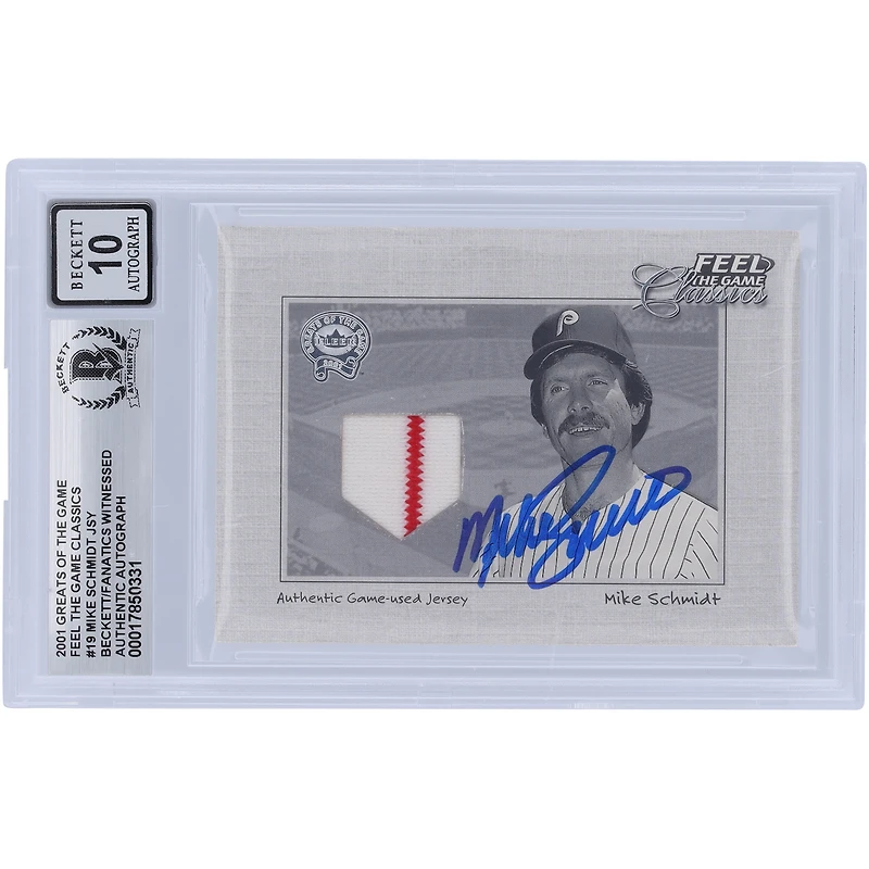 Mike Schmidt Philadelphia Phillies Autographié 2001 Fleer Greats of the Game Feel the Game Classic Maillot bicolore Relique #MS Beckett Fanatics Witnessed Authenticated 10 Card
