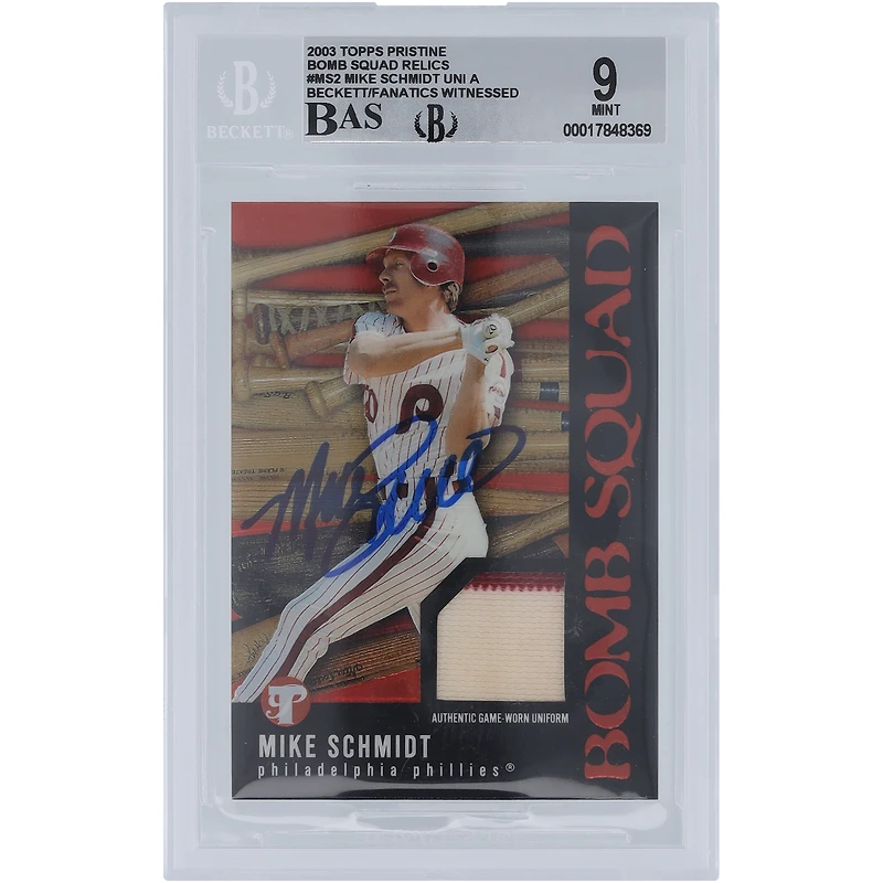 Mike Schmidt Philadelphia Phillies Autographed 2003 Topps Pristine Bomb Squad Dual-Color Jersey Pinstripe Relic #PBS-MS2 Beckett Fanatics Witnessed Authenticated 9/10 Card