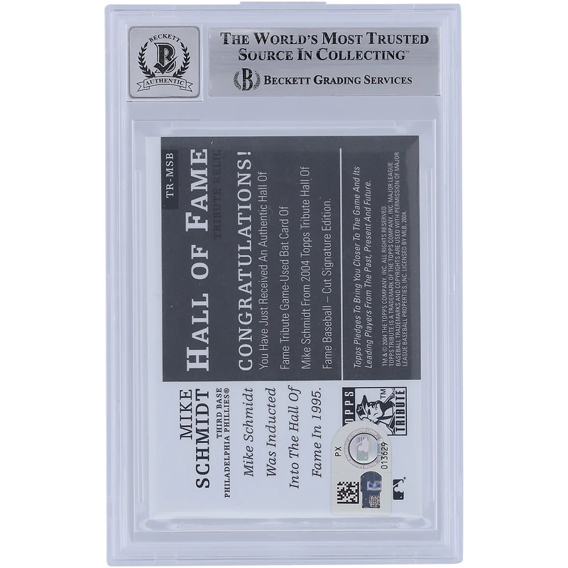 Mike Schmidt Philadelphia Phillies Autographed 2004 Topps Tribute Hall of Fame Bat Relic #TR-MSB Beckett Fanatics Witnessed Authenticated 10 Card