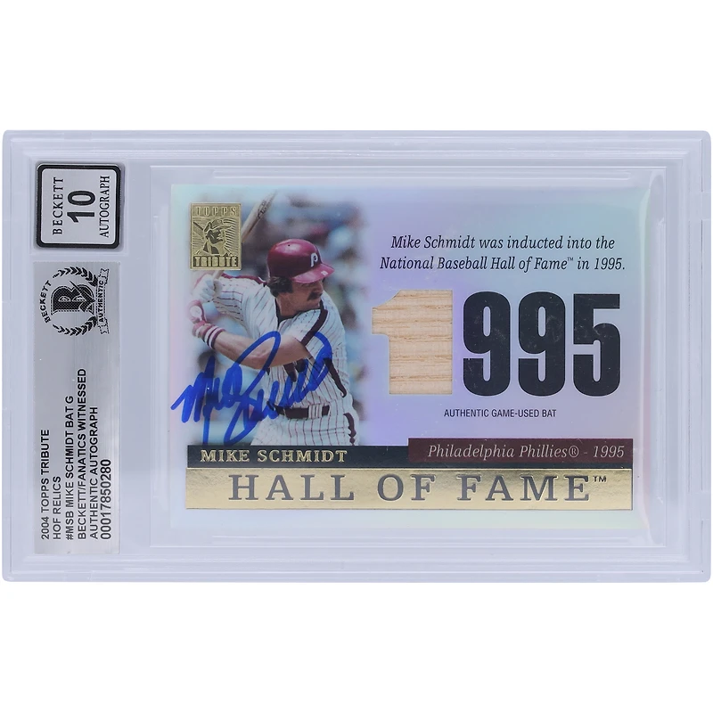 Mike Schmidt Philadelphia Phillies Autographed 2004 Topps Tribute Hall of Fame Bat Relic #TR-MSB Beckett Fanatics Witnessed Authenticated 10 Card