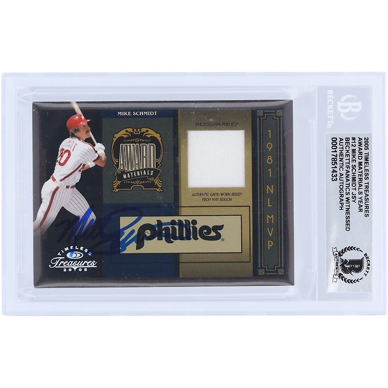 Mike Schmidt Philadelphia Phillies Autographed 2005 Donruss Timeless Treasures Award Materials 1981 GU White Relic #AM-12 #/81 Beckett Fanatics Witnessed Authenticated 10 Card