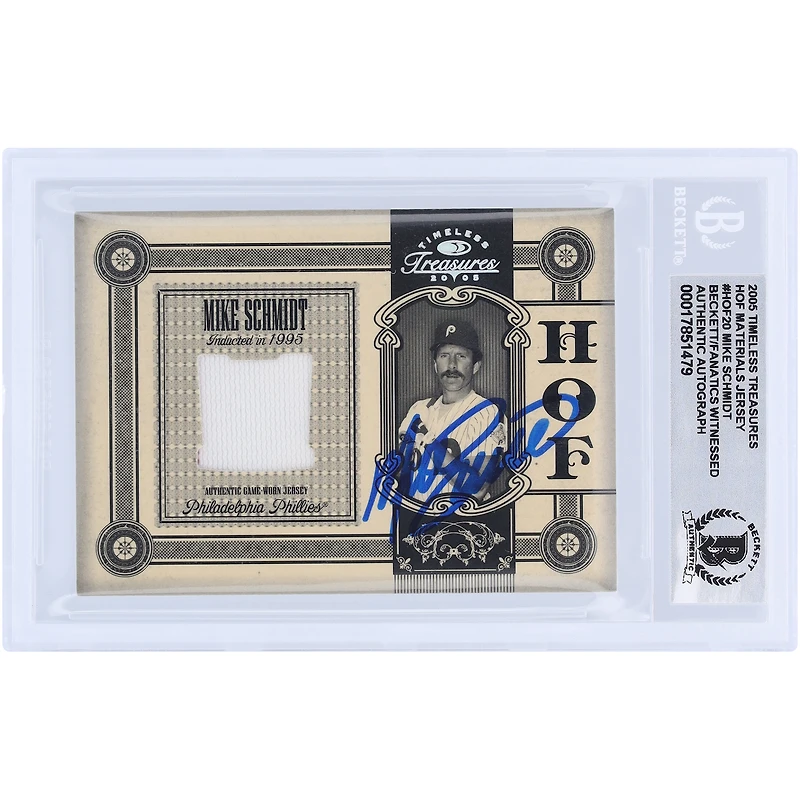Mike Schmidt Philadelphia Phillies Autographié 2005 Donruss Timeless Treasures HOF Materials GU Jersey White Relic #HOF-20 #/50 Beckett Fanatics Witnessed Authenticated 10 Card