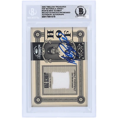 Mike Schmidt Philadelphia Phillies Autographié 2005 Donruss Timeless Treasures HOF Materials GU Jersey White Relic #HOF-20 #/50 Beckett Fanatics Witnessed Authenticated 10 Card