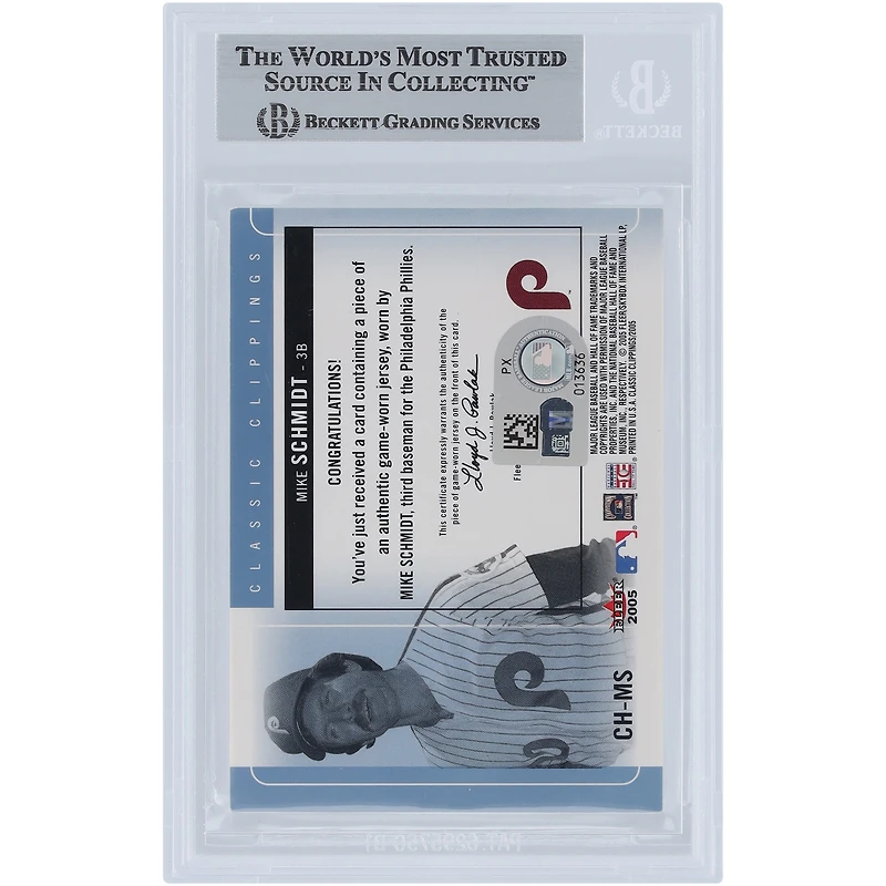 Mike Schmidt Philadelphia Phillies Autographed 2005 Fleer Classic Clippings Blue Cut of History Single Jersey Relic #CH-MS Beckett Fanatics Witnessed Authenticated Card
