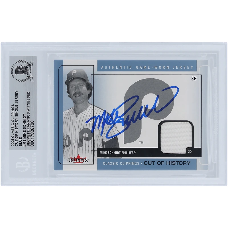Mike Schmidt Philadelphia Phillies Autographed 2005 Fleer Classic Clippings Blue Cut of History Single Jersey Relic #CH-MS Beckett Fanatics Witnessed Authenticated Card
