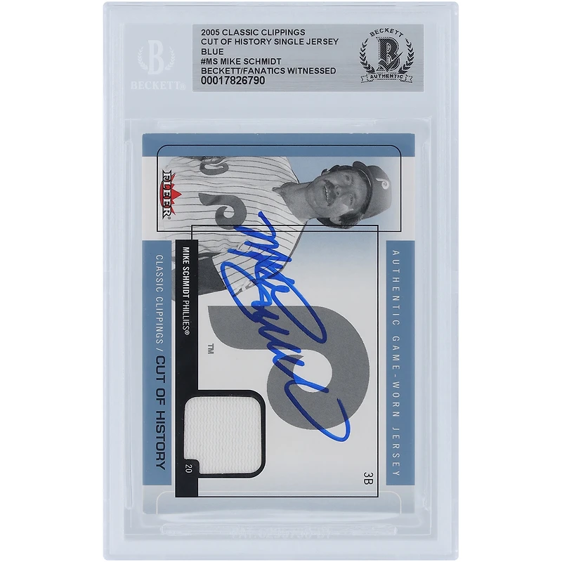 Mike Schmidt Philadelphia Phillies Autographed 2005 Fleer Classic Clippings Blue Cut of History Single Jersey Relic #CH-MS Beckett Fanatics Witnessed Authenticated Card