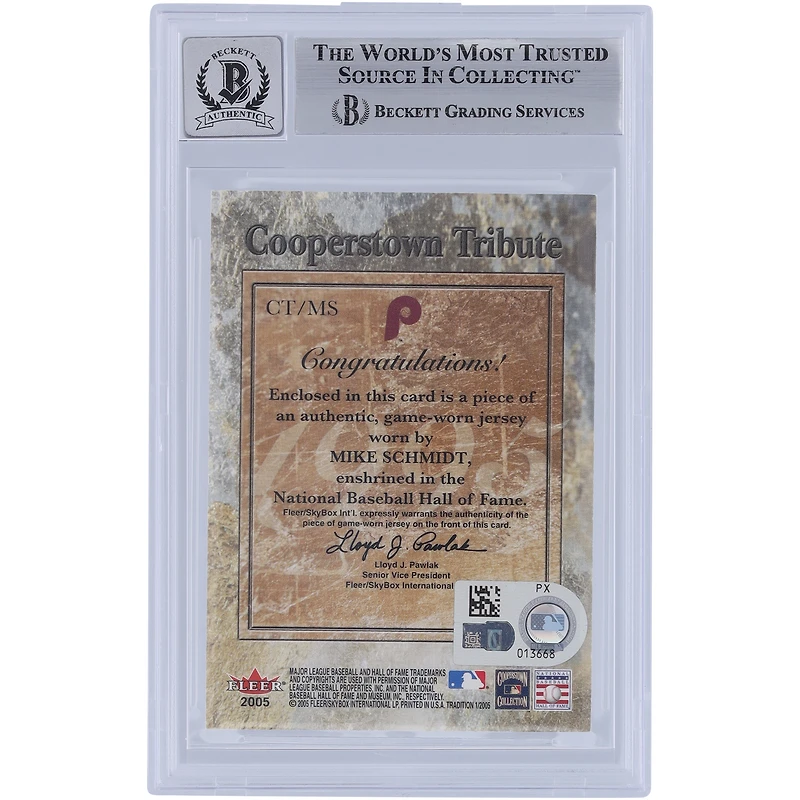 Mike Schmidt Philadelphia Phillies Autographed 2005 Fleer Tradition Cooperstown Tribute Jersey Relic #CT-MS Beckett Fanatics Witnessed Authenticated 10 Card