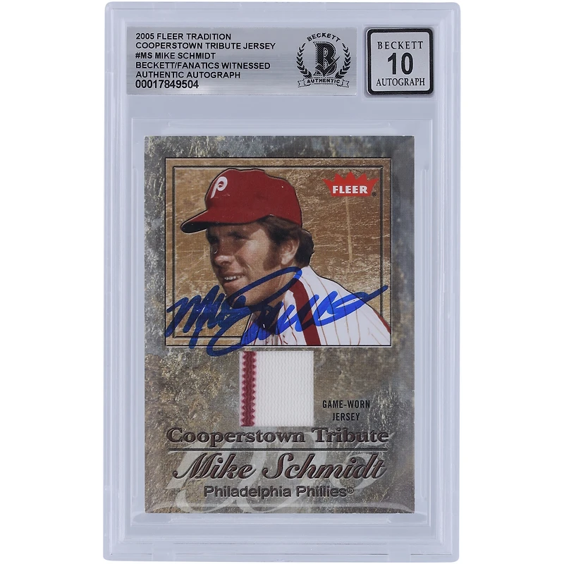 Mike Schmidt Philadelphia Phillies Autographed 2005 Fleer Tradition Cooperstown Tribute Jersey Relic #CT-MS Beckett Fanatics Witnessed Authenticated 10 Card