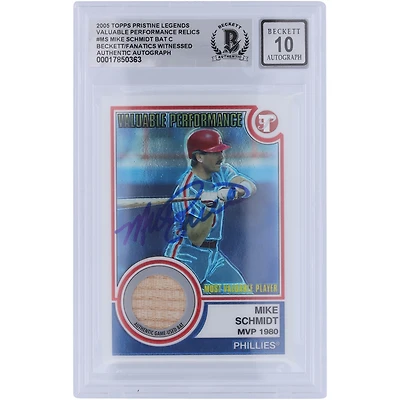 Mike Schmidt Philadelphia Phillies Autographié 2005 Topps Pristine Legends Relique de batte de performance précieuse #VP-MS Beckett Fanatics Witnessed Authenticated 10 Card
