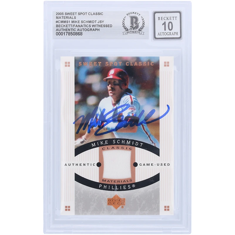 Mike Schmidt Philadelphia Phillies Autographed 2005 Upper Deck Sweet Spot Classic Materials GU Relic #CM-MS1 Beckett Fanatics Witnessed Authenticated 10 Card