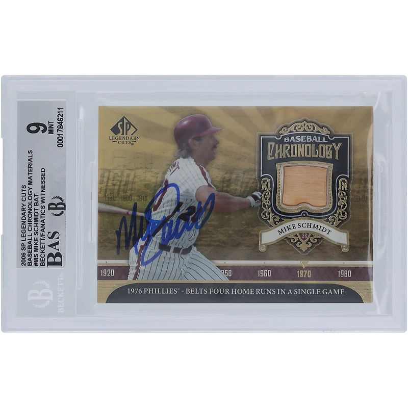 Mike Schmidt Philadelphia Phillies Autographed 2006 Upper Deck SP Legendary Cuts Baseball Chronology Bat Relic #BC-MS Beckett Fanatics Witnessed Authenticated 9/10 Card