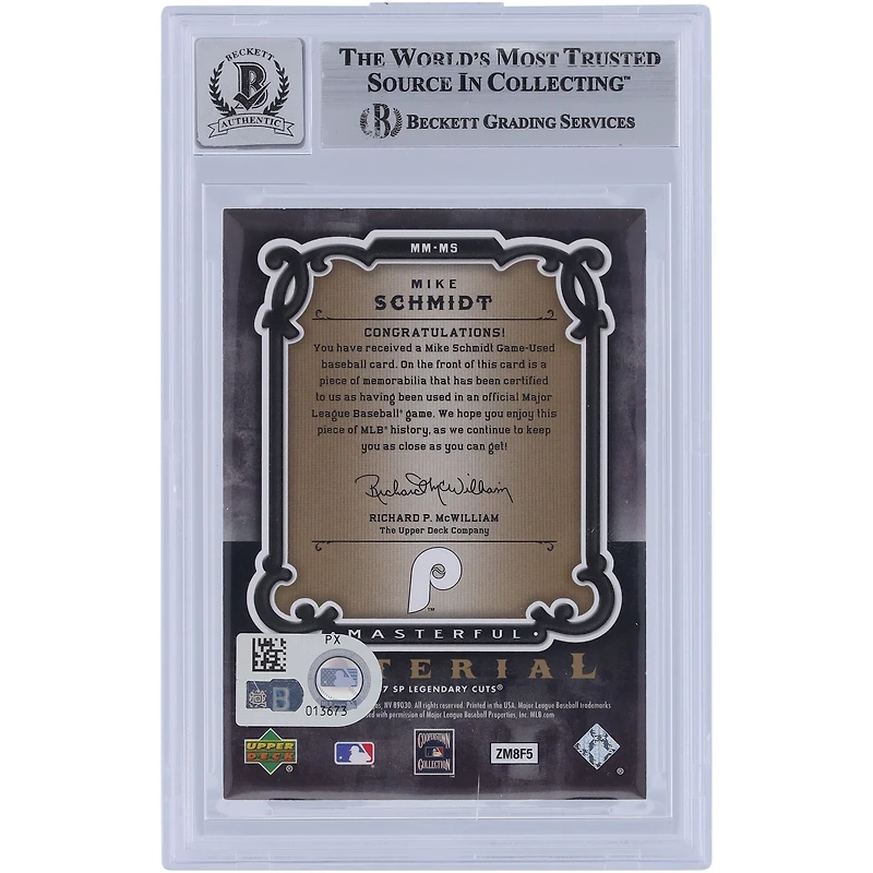 Mike Schmidt Philadelphia Phillies Autographed 2007 Upper Deck SP Legendary Cuts Masterful Material Jersey Relic #MM-MS Beckett Fanatics Witnessed Authenticated 10 Card