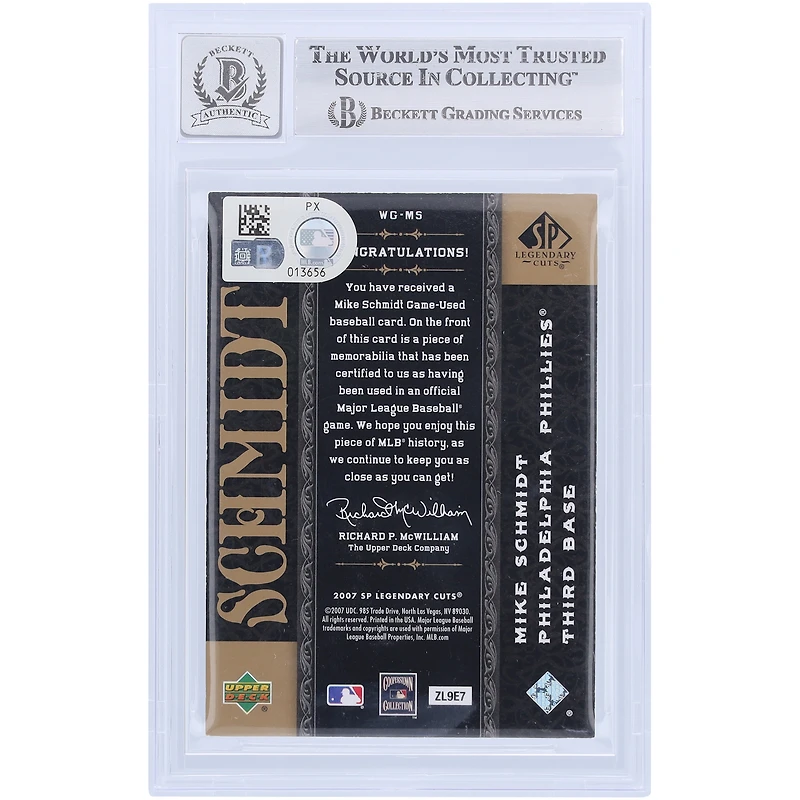 Mike Schmidt Philadelphia Phillies Autographed 2007 Upper Deck SP Legendary Cuts When It Was A Game GU White Relic #WG-MS Beckett Fanatics Witnessed Authenticated 10 Card