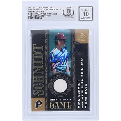 Mike Schmidt Philadelphia Phillies autographié 2007 Upper Deck SP coupes légendaires quand c'était un jeu GU White Relic #WG-MS Beckett Fanatics a été témoin d'une carte 10 authentifiée