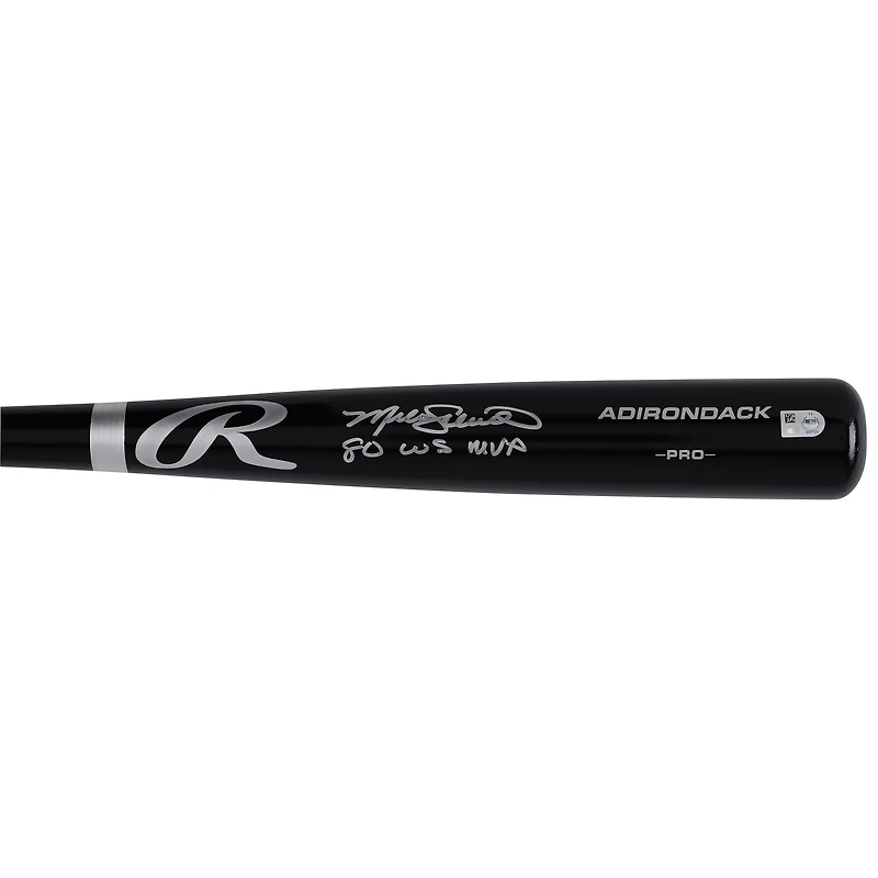Batte Rawlings Pro noire autographiée par Mike Schmidt des Phillies de Philadelphie avec inscription « MVP des Séries mondiales 1980 ».