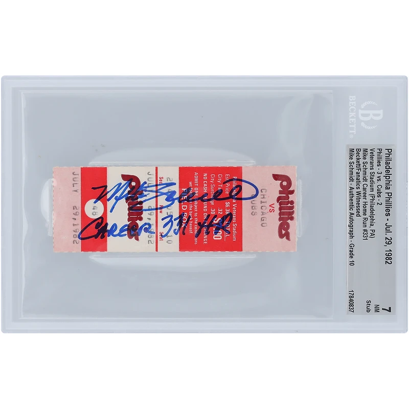 Mike Schmidt Philadelphia Phillies Autographié Career Home Run #331 Beckett Fanatics Witnessed Authentifié 7/10 Ticket du 5 avril 1989 avec l'inscription « Career HR 331 »