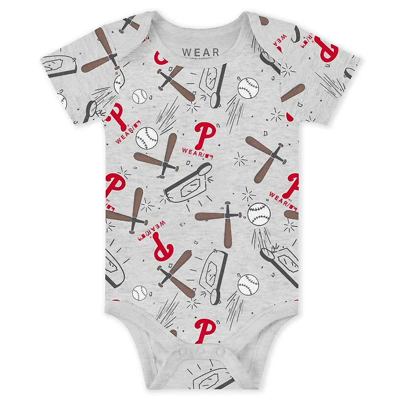 Newborn & Infant WEAR by Erin Andrews Heather Gray/White/Red Philadelphia Phillies Three-Piece Turn Me Around Bodysuits Pants Set