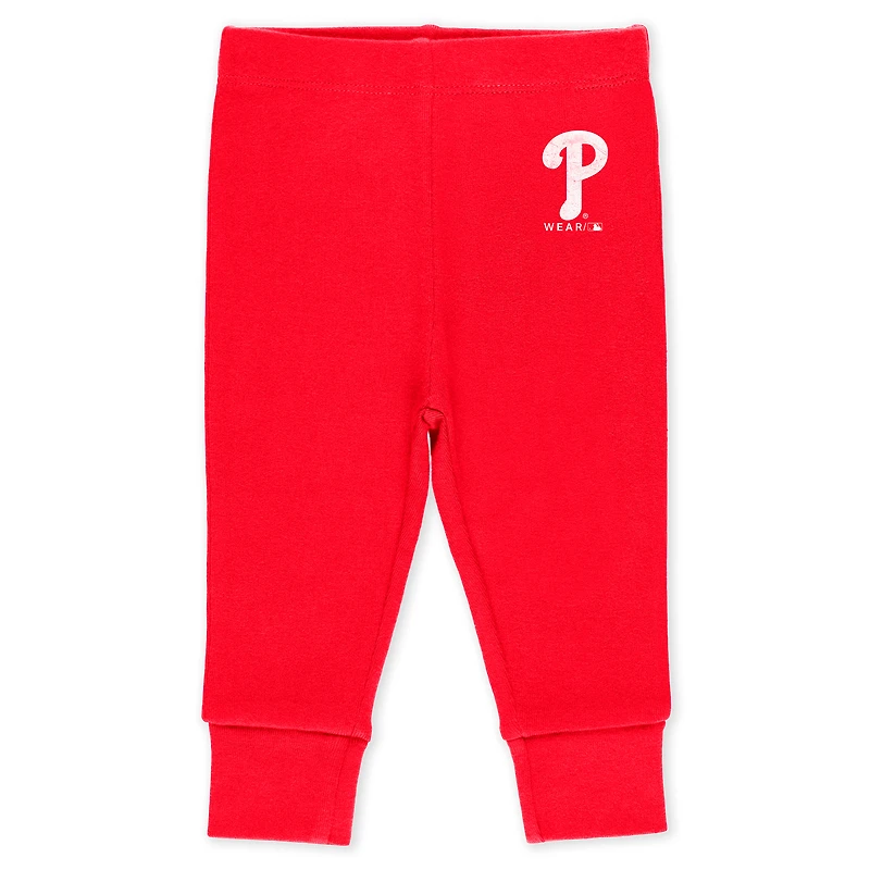 Newborn & Infant WEAR by Erin Andrews Heather Gray/White/Red Philadelphia Phillies Three-Piece Turn Me Around Bodysuits Pants Set