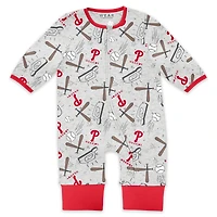 Newborn & Infant WEAR by Erin Andrews  Heather Gray Philadelphia Phillies Sleep and Play Full-Zip Sleeper Bib Set