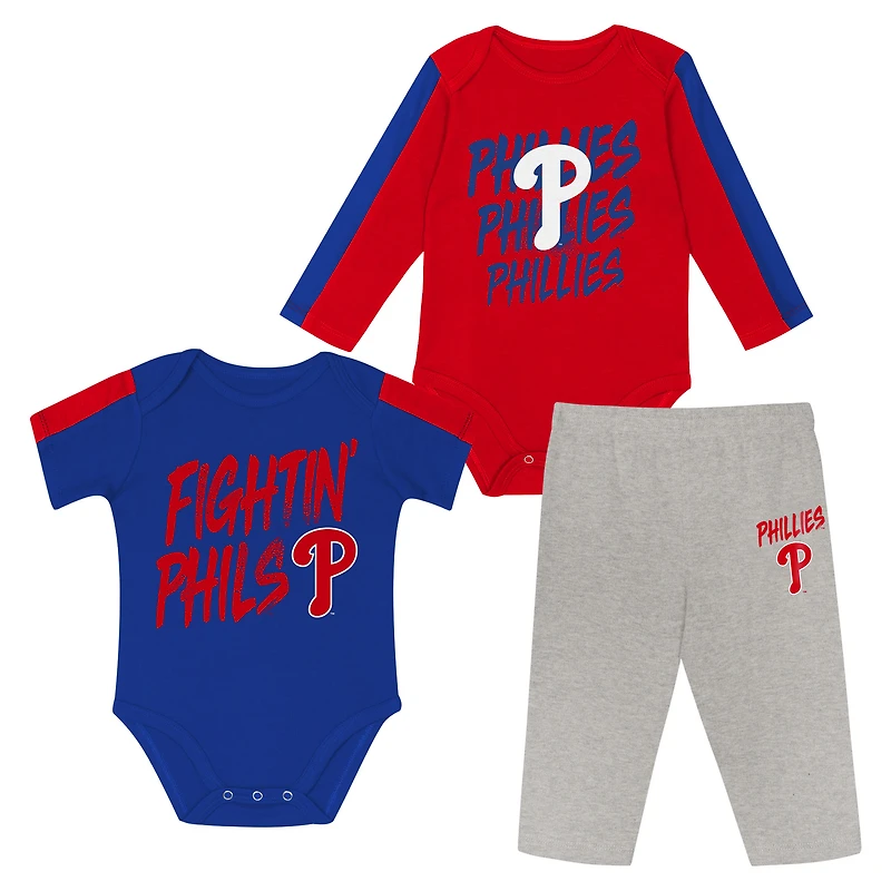 Ensemble 3 pièces pour nouveau-né Outerstuff Philadelphia Phillies Double Down Body et pantalon