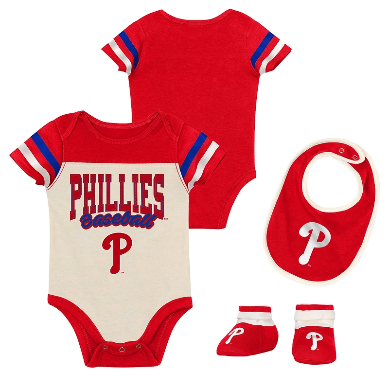 Ensemble trois pièces pour nouveau-né Outerstuff rouge Philadelphia Phillies Up One : body, bavoir et chaussons