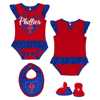 Ensemble body, bavoir et chaussons pour nouveau-né rouge supporter des Philadelphia Phillies