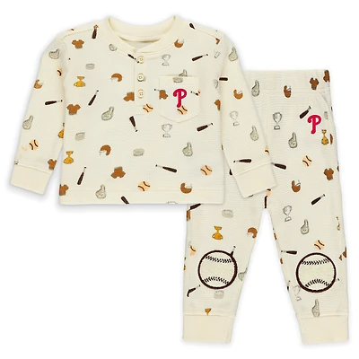 Newborn WEAR by Erin Andrews Cream Philadelphia Phillies Two-Piece Waffle-Knit Sleep Set