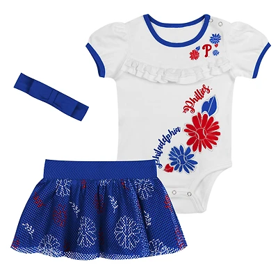 Ensemble 3 pièces pour nouveau-né blanc/bleu marine Philadelphia Phillies Sweet Catcher, body, bandeau et jupe