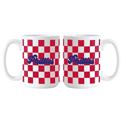 Lot de 2 tasses à motif de damier de 15 oz avec logo des Philadelphia Phillies