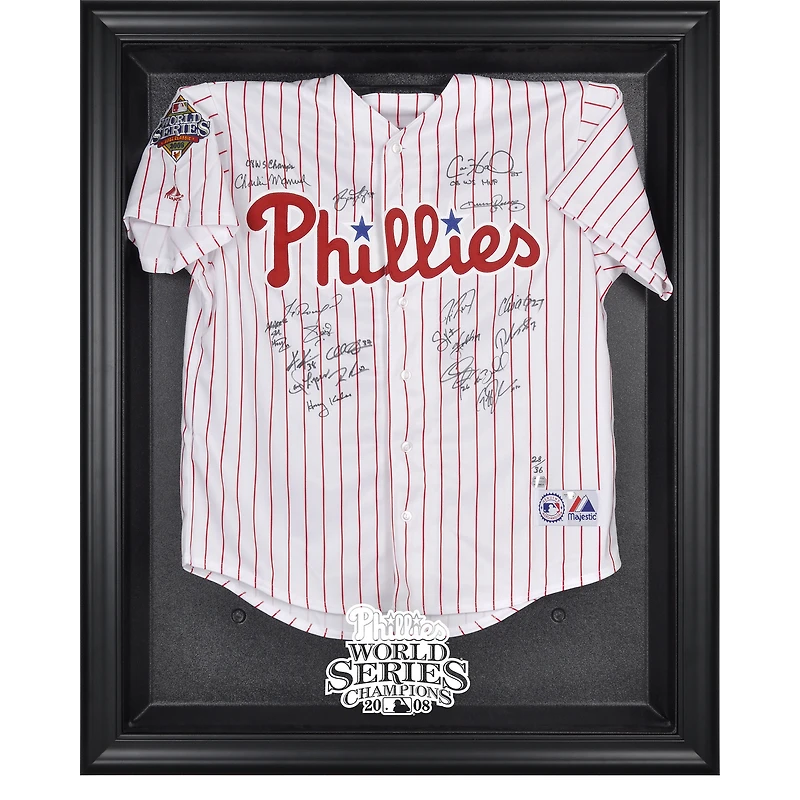 Vitrine de présentation du maillot avec logo encadré noir des champions de la série mondiale 2008 des Phillies de Philadelphie
