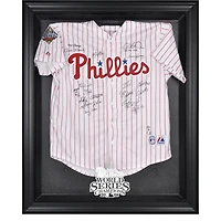 Maillot encadré noir avec logo des Phillies de Philadelphie, champions des Séries mondiales 2008. Vitrine pour maillot.