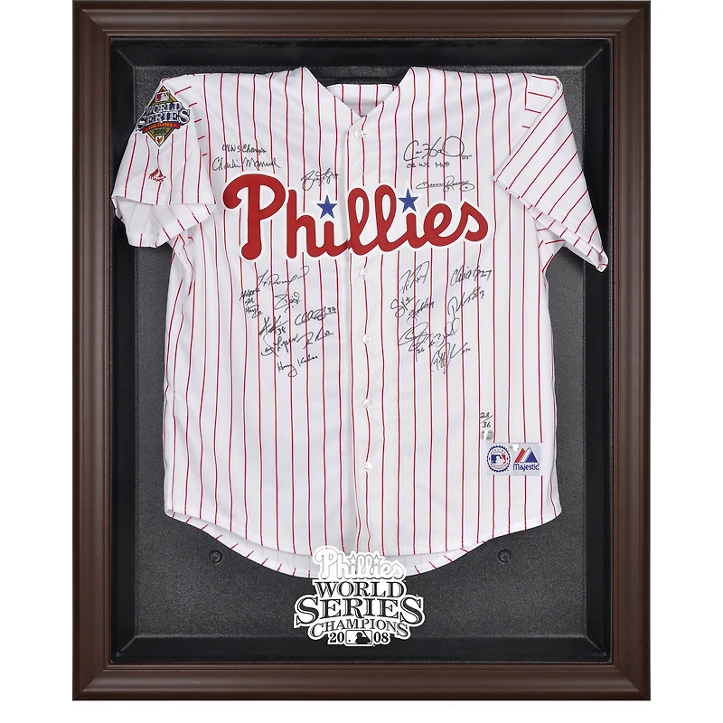 Vitrine de présentation du maillot avec logo encadré marron des champions de la série mondiale 2008 des Phillies de Philadelphie