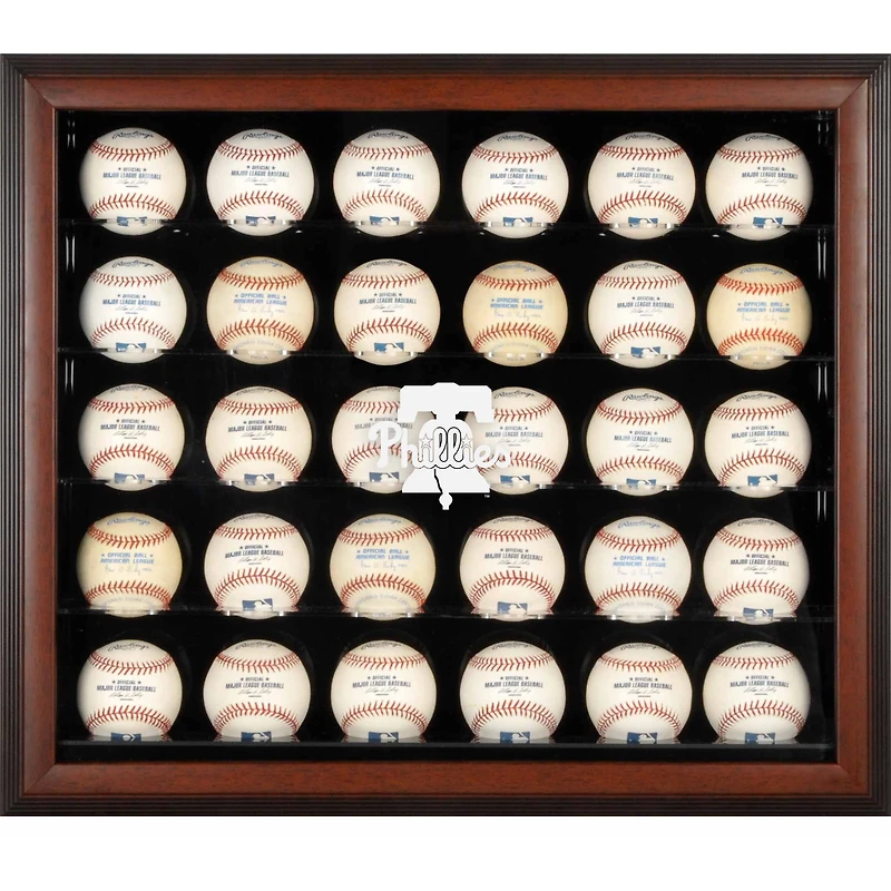 Philadelphia Phillies Logo Brown Framed 30-Ball Display Case