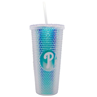 Gobelet de voyage Philadelphia Phillies de 710 ml (24 oz) à paillettes irisées avec paille