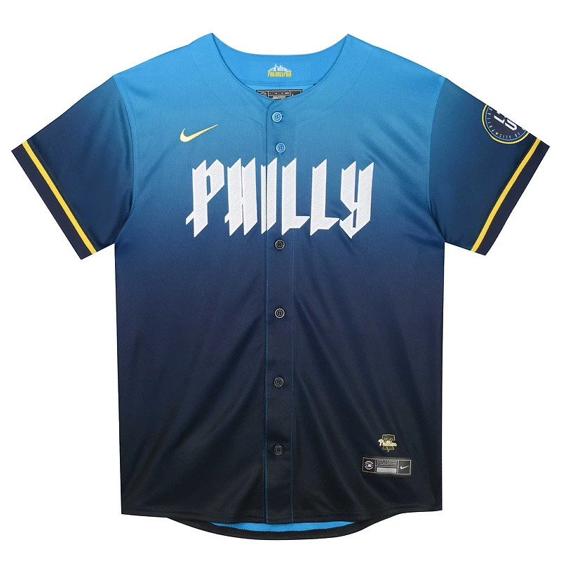Maillot de joueur Nike Zack Wheeler pour enfants d'âge préscolaire, bleu, Phillies Philadelphie, City Connect Limited 2024