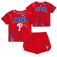 Ensemble T-shirt et short Outerstuff rouge Philadelphia Phillies Pinch Hitter Infielder pour enfants d'âge préscolaire