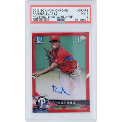 Carte autographiée par Ranger Suárez des Phillies de Philadelphie, édition 2018 Bowman Chrome 1ère édition Bowman Red Refractor #CPA-RS #5/5, authentifiée par PSA 9.