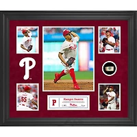 Collage encadré de 5 photos de Ranger Suarez des Philadelphia Phillies avec un morceau de balle utilisée lors du match