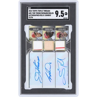 Scott Rolen, Ryan Howard & Jim Thome Philadelphia Phillies Autographed 2022 Topps Triple Threads 3 Relic Combo #ARC-THR #22/36 SGC Authenticated 9.5 Card