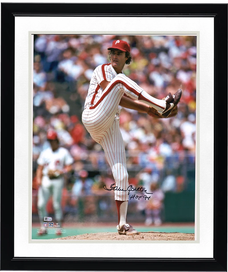 Steve Carlton Philadelphia Phillies Autographed 16" x 20" Pitching Photograph with "HOF 94" Inscription