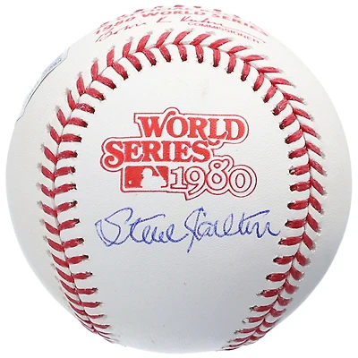 Balle de baseball autographiée par Steve Carlton, des Phillies de Philadelphie, avec le logo des Séries mondiales de 1980