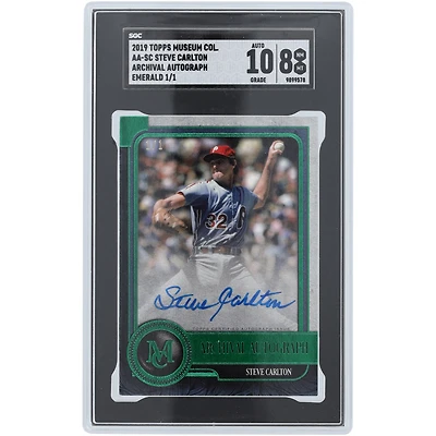 Steve Carlton Philadelphia Phillies Autographed 2019 Topps Museum Collection Emerald #AA-SC #1/1 SGC Authenticated 8/10 Card